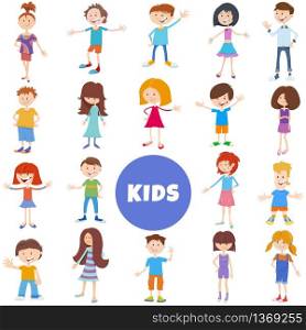 Cartoon Illustration of Funny Children and Teenagers Characters Large Set