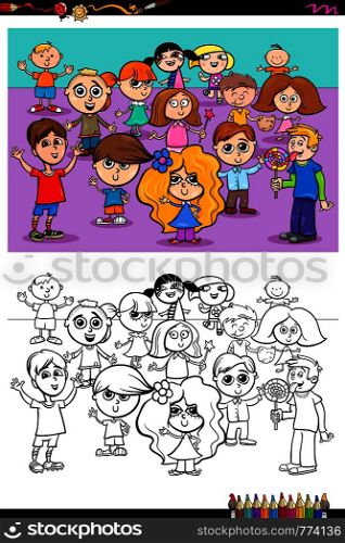 Cartoon Illustration of Funny Children People Characters Coloring Book Activity