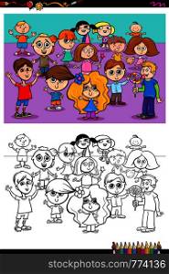 Cartoon Illustration of Funny Children People Characters Coloring Book Activity