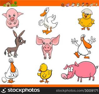 Cartoon Illustration of Funny Comic Farm Animal Characters Set