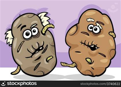 Cartoon Illustration of Funny Comic Old or Senior Potatoes Vegetable Food Characters