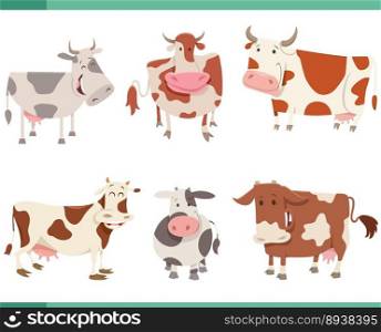 Cartoon illustration of funny cows farm animals characters set
