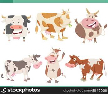 Cartoon illustration of funny cows farm animals comic characters set