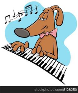 Cartoon illustration of funny dog animal character playing the piano