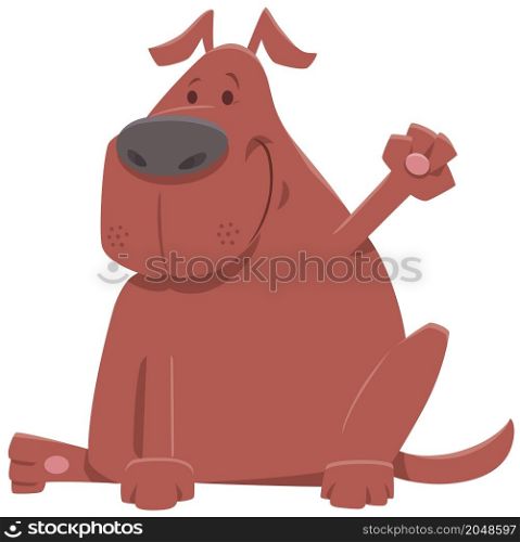 Cartoon illustration of funny dog animal character waving his paw