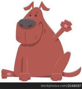 Cartoon illustration of funny dog animal character waving his paw