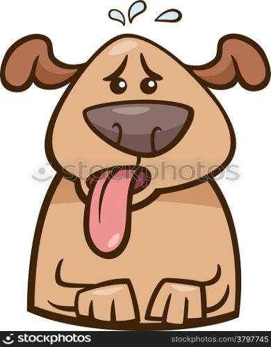 Cartoon Illustration of Funny Dog Breathing because of Heat