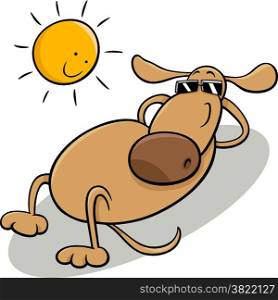 Cartoon Illustration of Funny Dog Character Taking a Sunbath