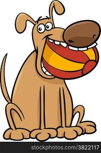 Cartoon Illustration of Funny Dog Character with Ball