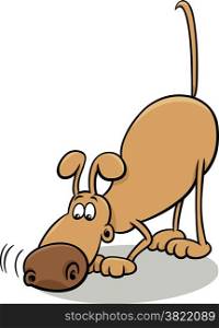 Cartoon Illustration of Funny Dog Character with Sniffing and Trucking