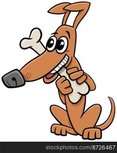 Cartoon illustration of funny dog comic animal character biting a bone