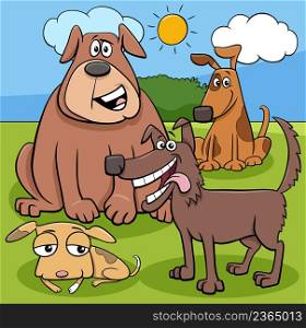 Cartoon illustration of funny dogs and puppies animal characters group