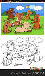 Cartoon Illustration of Funny Dogs and Puppies Animal Characters Group Coloring Book Activity