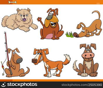 Cartoon illustration of funny dogs and puppies animal characters set