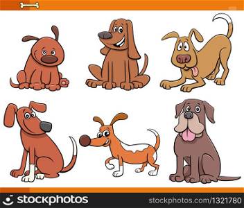 Cartoon Illustration of Funny Dogs and Puppies Cute Animal Characters Set