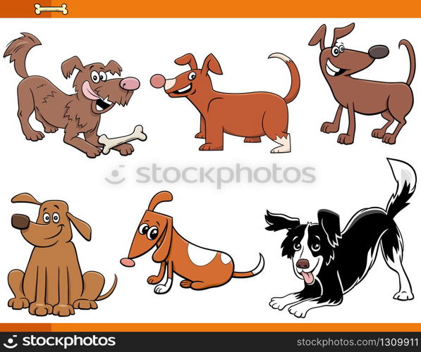 Cartoon Illustration of Funny Dogs and Puppies Funny Animal Characters Set