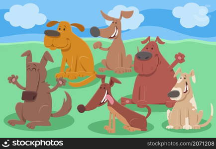 Cartoon illustration of funny dogs animal characters group