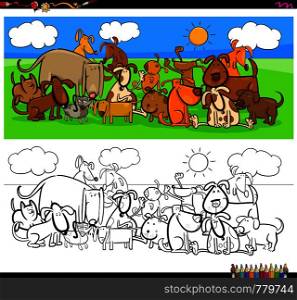 Cartoon Illustration of Funny Dogs Animal Characters Large Group Coloring Book Activity