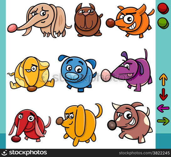 Cartoon Illustration of Funny Dogs Animal Characters with Buttons for Application or Video Game