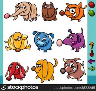 Cartoon Illustration of Funny Dogs Animal Characters with Buttons for Application or Video Game