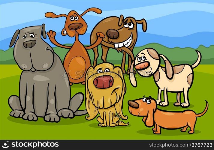 Cartoon Illustration of Funny Dogs Characters Group