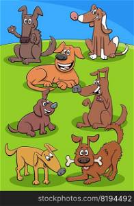 Cartoon illustration of funny dogs comic animal characters group