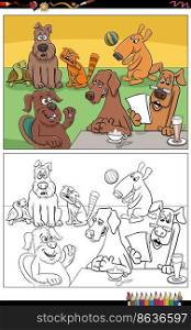 Cartoon illustration of funny dogs comic characters group coloring page