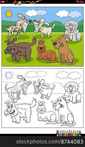 Cartoon illustration of funny dogs comic characters group coloring page