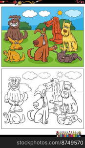 Cartoon illustration of funny dogs comic characters group coloring page