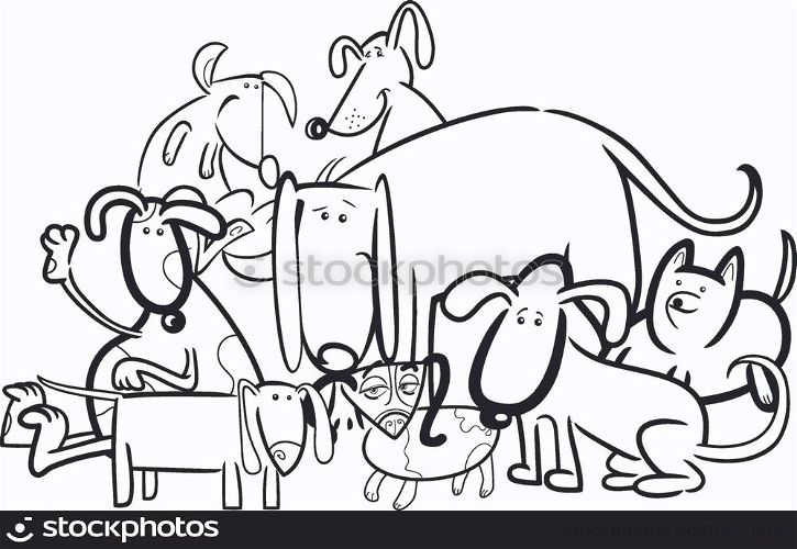 Cartoon Illustration of Funny Dogs or Puppies Group for Coloring Book