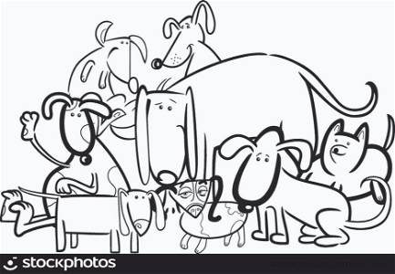 Cartoon Illustration of Funny Dogs or Puppies Group for Coloring Book