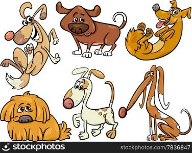 Cartoon Illustration of Funny Dogs or Puppies Pets Set