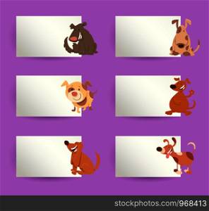 Cartoon Illustration of Funny Dogs or Puppies with White Cards or Boards Greeting or Business Card Design Collection
