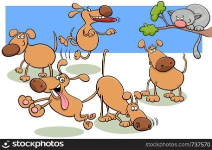 Cartoon Illustration of Funny Dogs Pet Animal Comic Characters Group in the Park