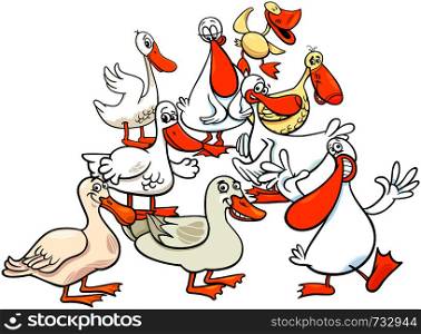 Cartoon Illustration of Funny Ducks Birds Farm Animal Characters Group