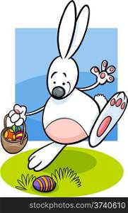 Cartoon Illustration of Funny Easter Bunny with Basket Looking for Paschal Eggs