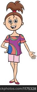 Cartoon Illustration of Funny Elementary or Teen age Girl Comic Character