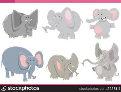 Cartoon illustration of funny elephants wild animals comic characters set