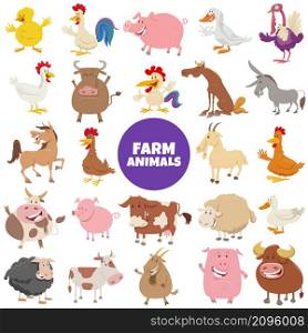 Cartoon illustration of funny farm animal characters big set