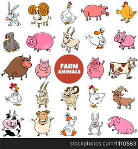 Cartoon Illustration of Funny Farm Animal Characters Large Set