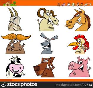 Cartoon Illustration of Funny Farm Animal Characters Set