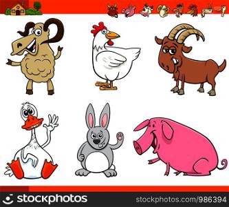 Cartoon Illustration of Funny Farm Animal Comic Characters Set