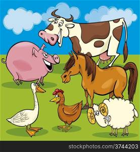 Cartoon Illustration of Funny Farm Animals Characters Group