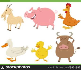 Cartoon illustration of funny farm animals comic characters set