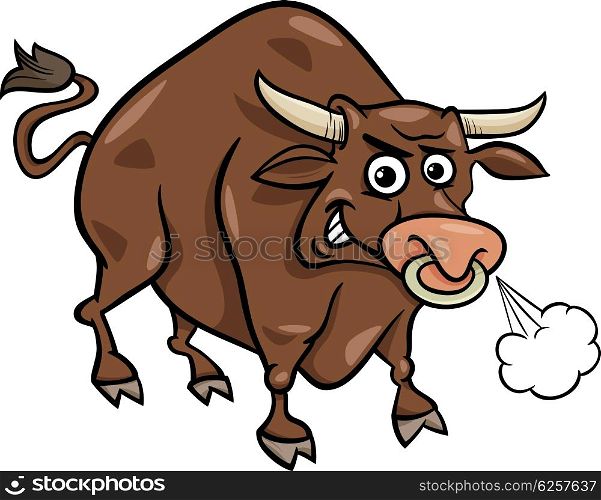 Cartoon Illustration of Funny Farm Bull Animal
