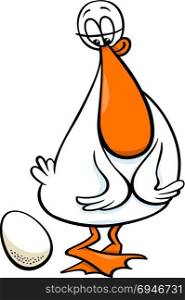 Cartoon Illustration of Funny Female Duck Farm Bird Animal Character with Egg