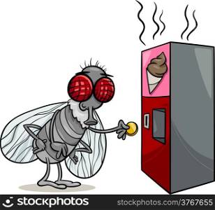 Cartoon Illustration of Funny Fly and Vending Machine with Poo Snack