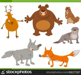 Cartoon Illustration of Funny Forest Animal Characters Set