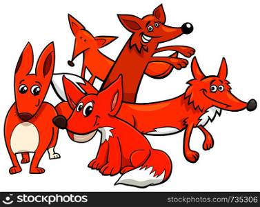 Cartoon Illustration of Funny Foxes Wild Animal Characters Group
