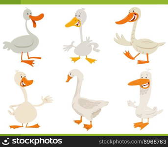 Cartoon illustration of funny geese farm animals comic characters set